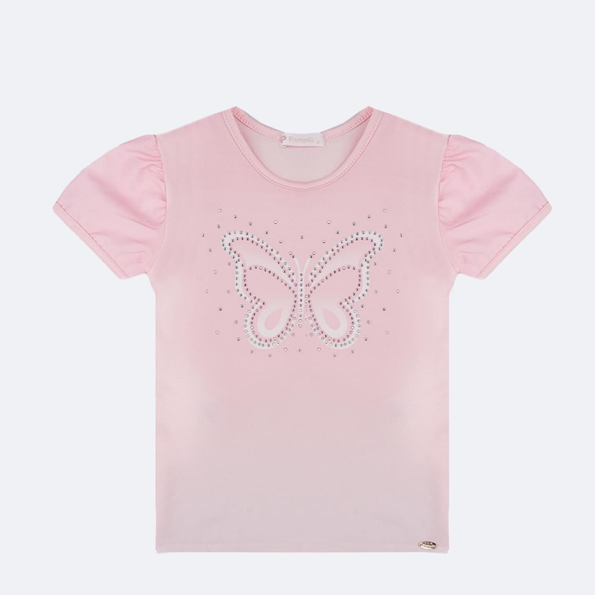 Camiseta Infantil Pampili Borboleta com Strass Rosa