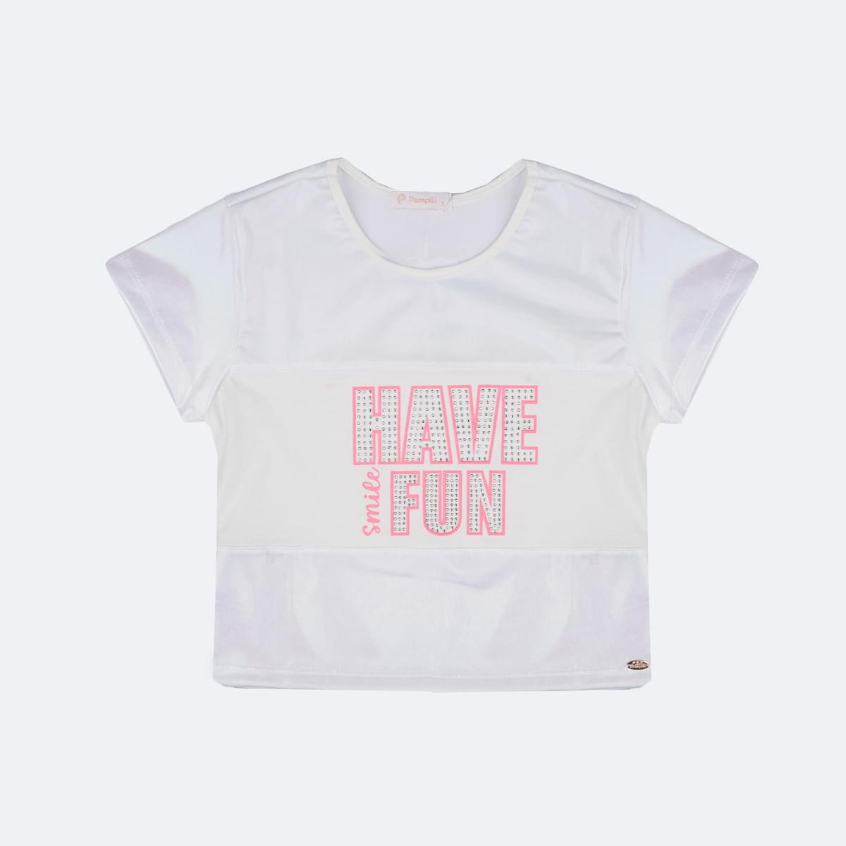 Camiseta Infantil Pampili Have Fun Strass Branca Holográfica