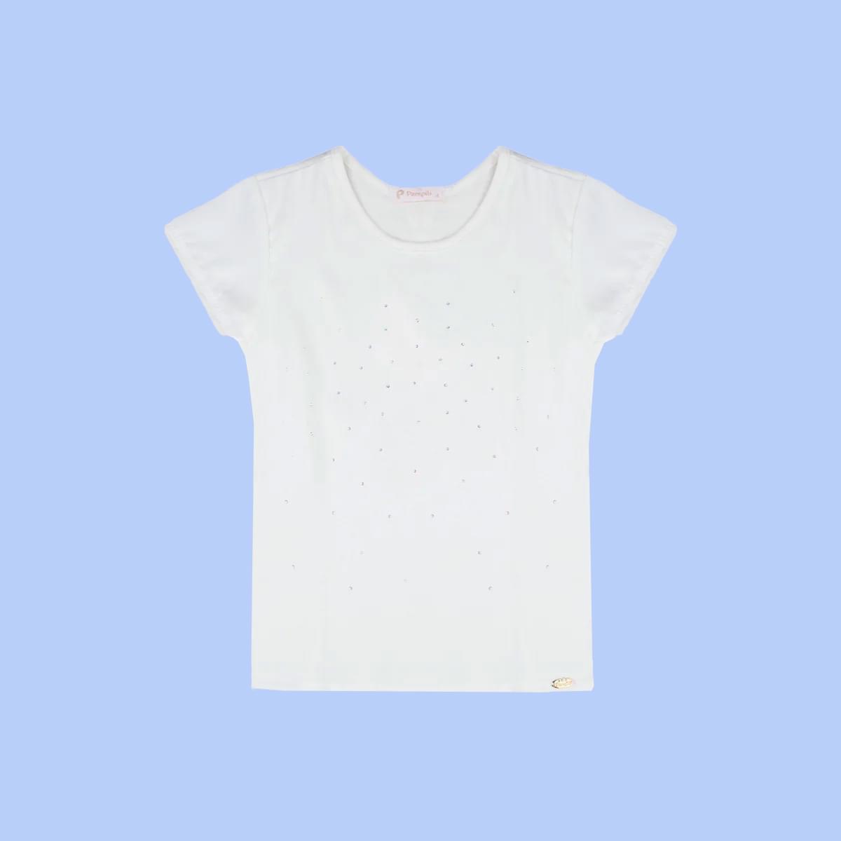 Camiseta Infantil Pampili com Strass Off White