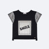 Camiseta Infantil Pampili Smile Preta e Prata Holográfica