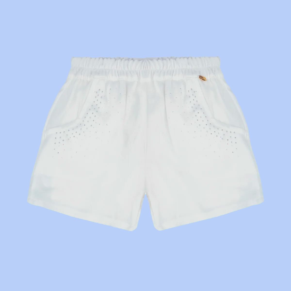 Shorts Infantil Feminino Strass Off White