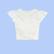 Camiseta Infantil Feminina Cintura Laço Off White