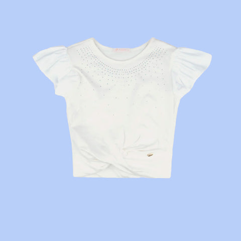 Camiseta Infantil Feminina Cintura Laço Off White