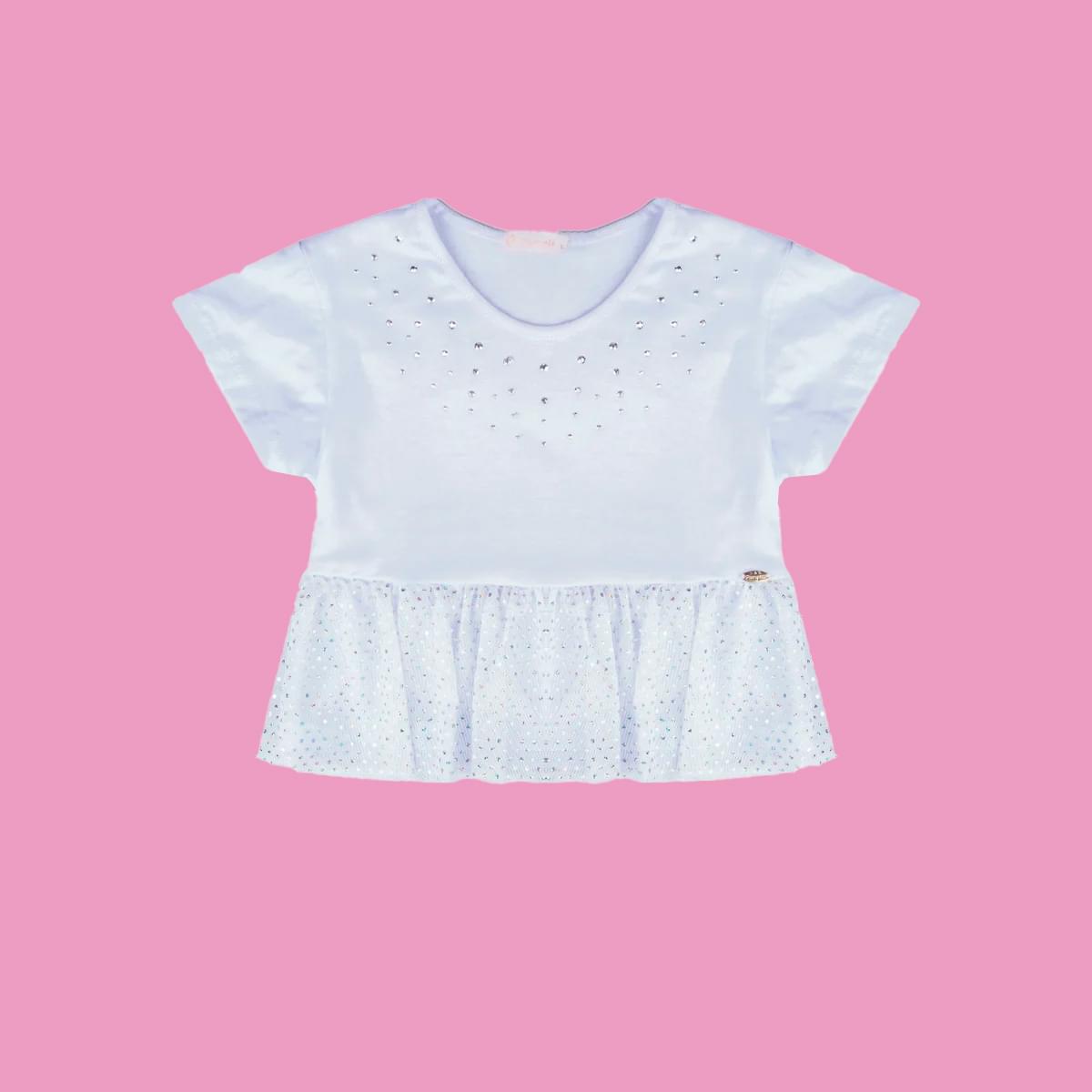 Camiseta Infantil Feminina Saia Poa Branca