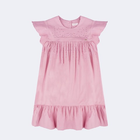 Vestido Infantil Pampili Evasê com Babados Rosa Claro