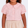 Blusa Infantil Pampili Manga Bufante e  Botões Rosa