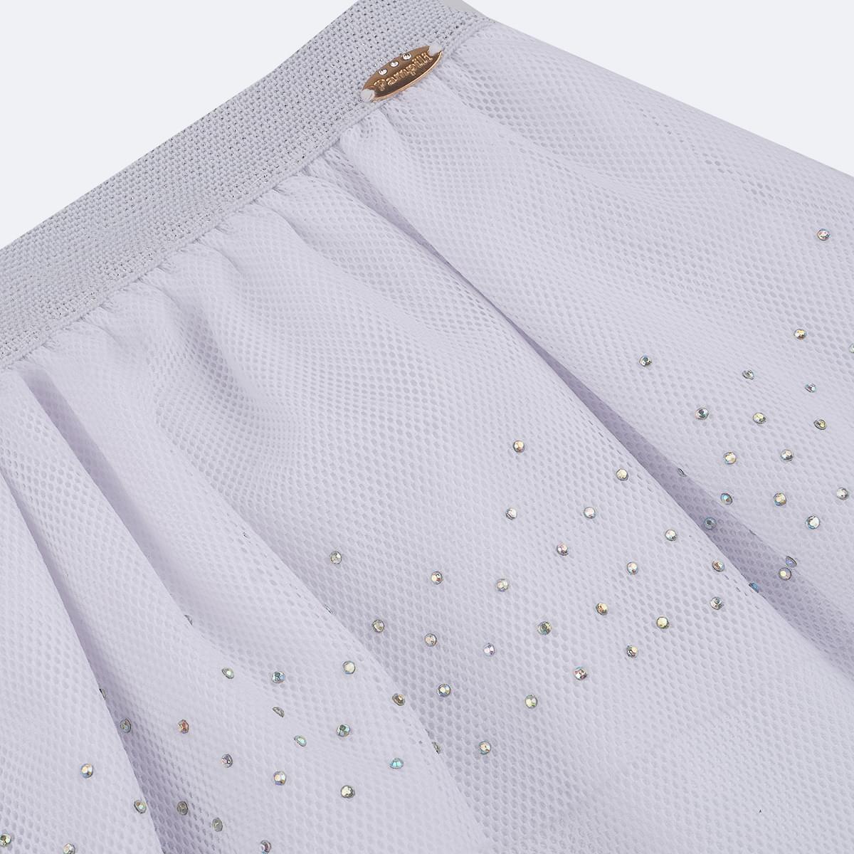 Saia de Tule Pampili Camadas e Strass Cascata Off White - detalhes em strass