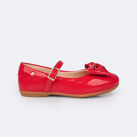 Sapatilha Infantil Pampili Bailarina Manta Strass Verniz Vermelho Peper - lateral da sapatilha vermelha