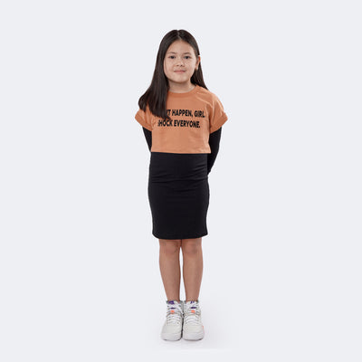 Conjunto Vestido Infantil Vallen Preto e Cropped Caramelo - conjunto infantil feminino