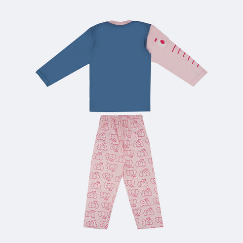 Pijama Infantil Cara de Criança Manga Longa Elefoa Azul e Rosa - costas do pijama de elefante