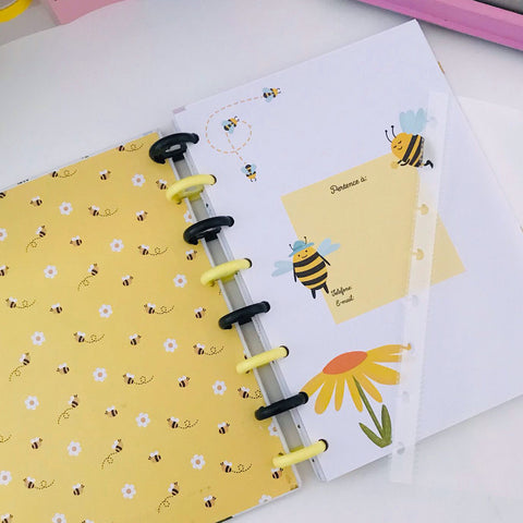 Caderno De Disco A5 Buendía Busy Bees Branco e Amarelo - abertura do caderno
