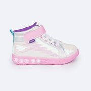 Tênis de Led Cano Médio Infantil Pampili Sneaker Luz Paetê Branco - lateral tênis infantil