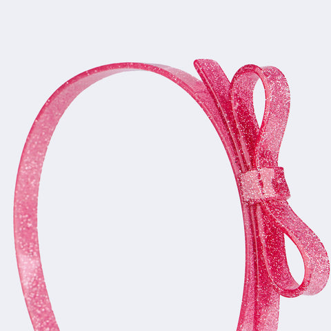 Tiara Infantil Pampili Acrílico Lacinho Glitter Rosa