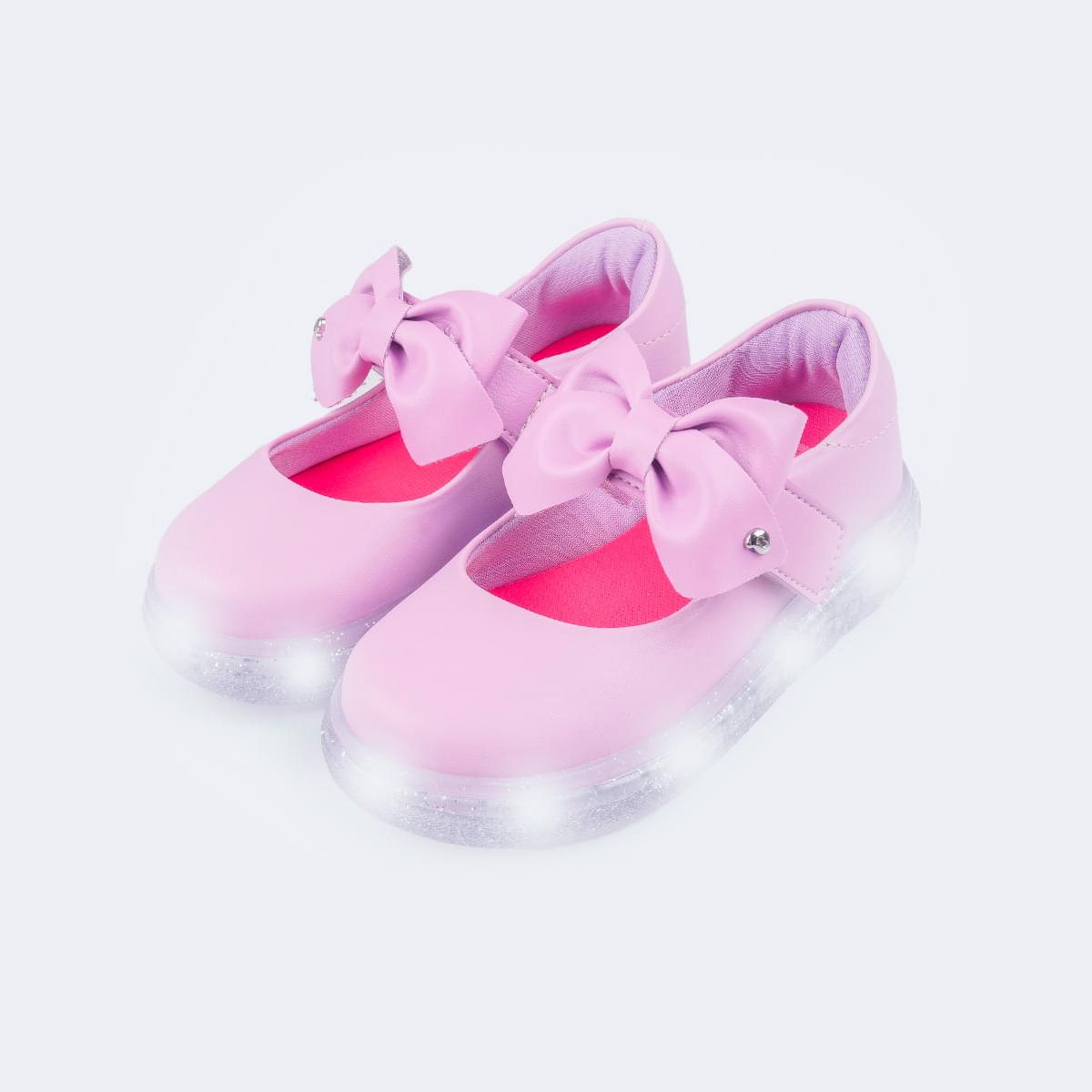 Tênis de Led Pampili Sneaker Luz Mary Jane Laço Lilás
