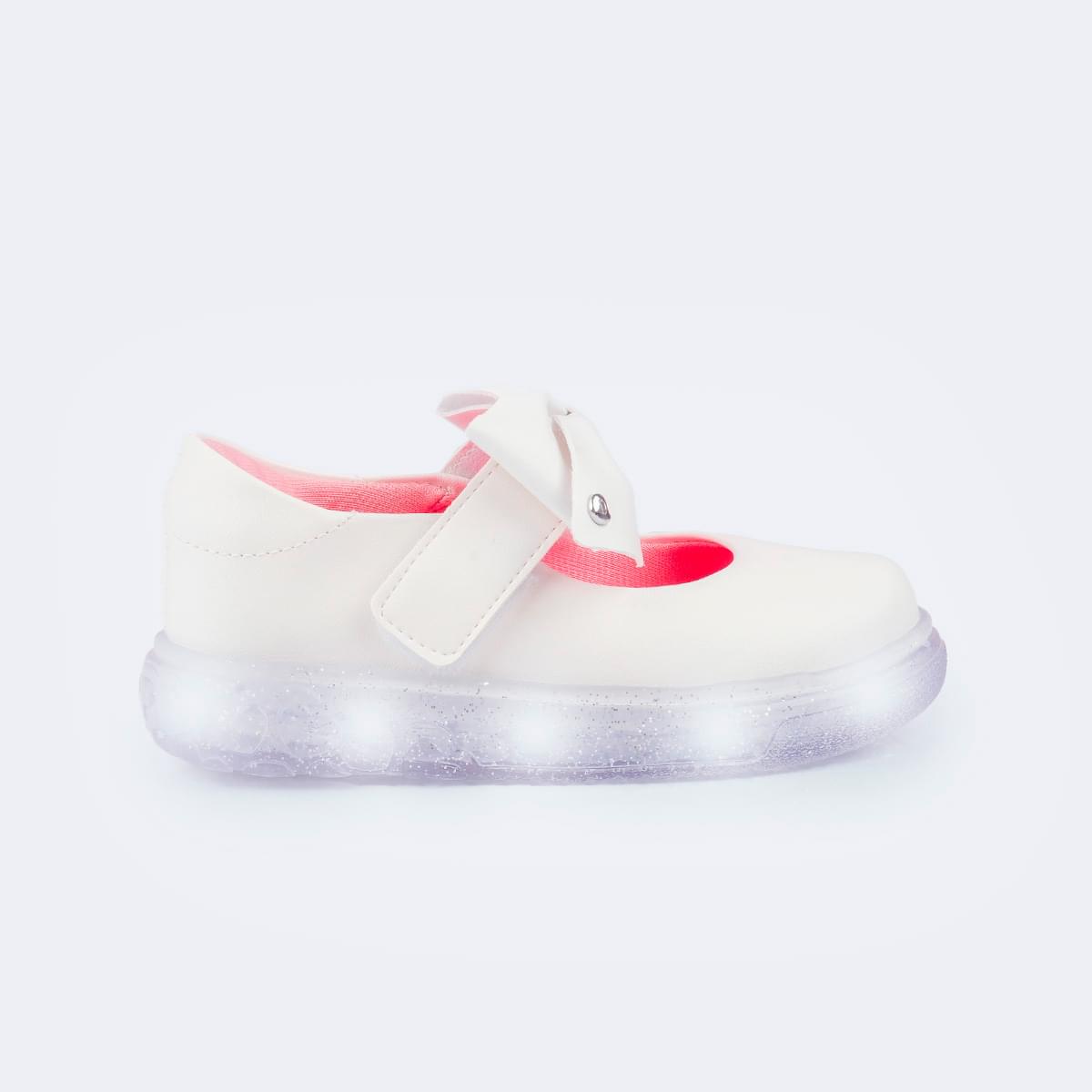Tênis de Led Pampili Sneaker Luz Mary Jane Laço Branco