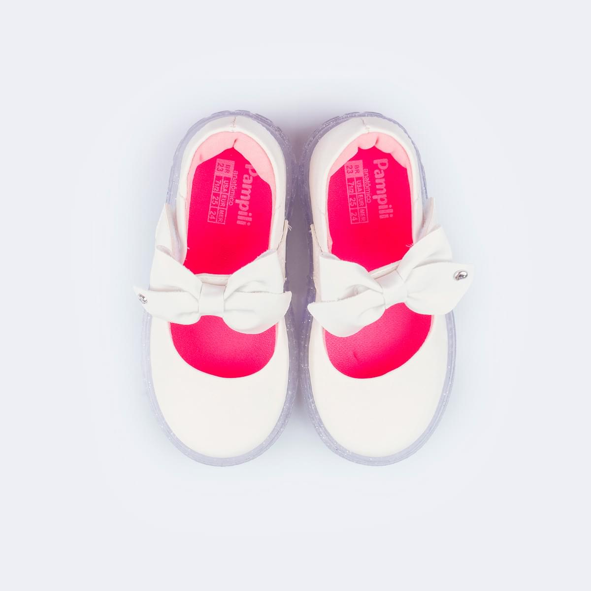 Tênis de Led Pampili Sneaker Luz Mary Jane Laço Branco