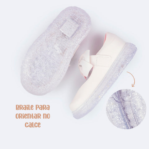 Tênis de Led Pampili Sneaker Luz Mary Jane Laço Branco