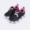 Tênis de Led Infantil Feminino Pampili Sneaker Luz Flores Preto