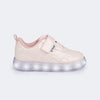Tênis de Led Infantil Feminino Sneaker Luz Coração Verniz Nude