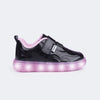 Tênis de Led Infantil Feminino Sneaker Luz Coração Verniz Preto