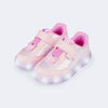 Tênis de Led Infantil Pampili Sneaker Luz com Brilho Holográfico Rosa