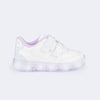 Tênis de Led Infantil Pampili Sneaker Luz Costuras Branco Lilás