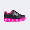 Tênis de Led Infantil Pampili Sneaker Luz Brilho Preto e Pink