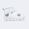 Tênis de Led Pampili Sneaker Luz Cano Médio Borboletas Branco Azul