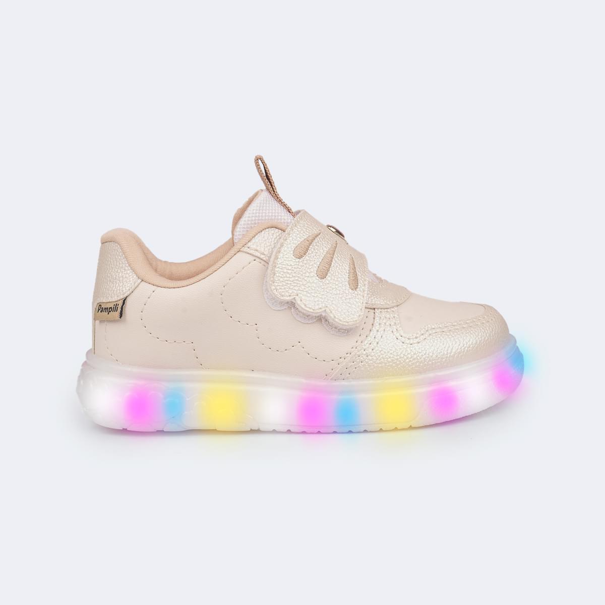 Tênis de Led Infantil Pampili Sneaker Luz Coelhinho Nude