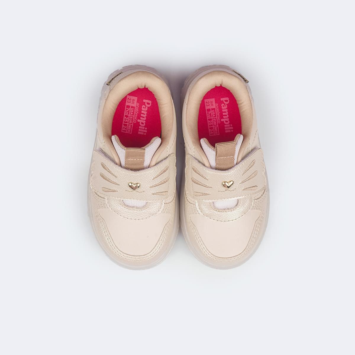 Tênis de Led Infantil Pampili Sneaker Luz Coelhinho Nude