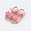 Sandália de Bebê Pampili Nana Laço Duplo Strass Rosa Neon
