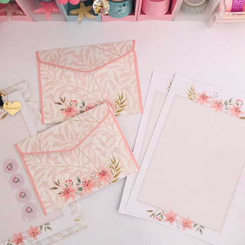 Papel de Carta Buendía Floral Rosa - kit do papel de carta