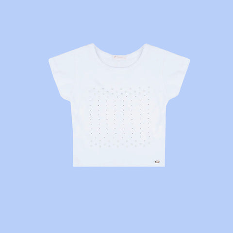 Camiseta Infantil Pampili Strass e Metais Branca