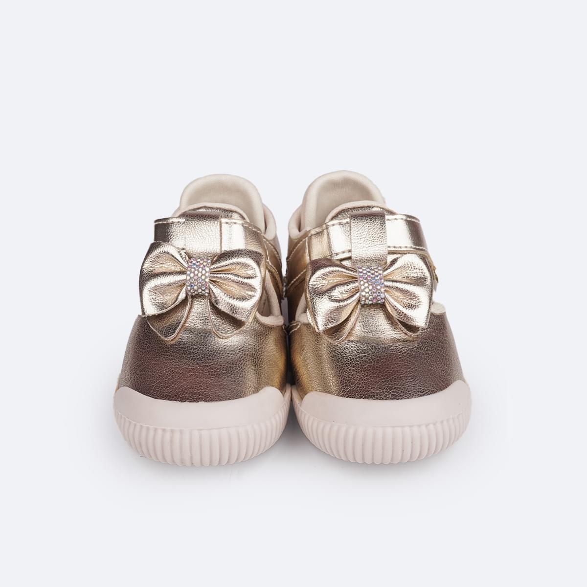 Tênis Infantil Feminino Pampili Yuyu Laço com Strass Dourado - frente do tênis