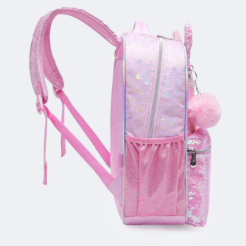 Mochila Pack Me Cute Rosa - lateral da mochila de costas