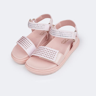 Sandália Papete Infantil Pampili Olivia Calce Fácil Glitter e Strass Rosa - frente da papete