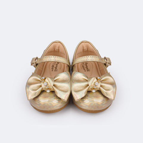 Sapato Infantil Pampili Mini Angel Strass Dourado Holográfico - sapatilha de festa para bebê