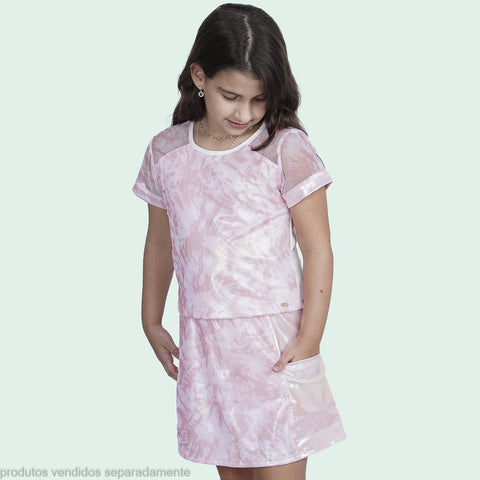 Short Saia Infantil Pampili Tule Tie Dye Holográfica Rosa