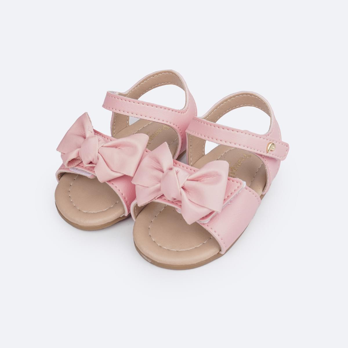 Sandália de Bebê Pampili Nana Laço Duplo Rosa Glacê - frente da sandália