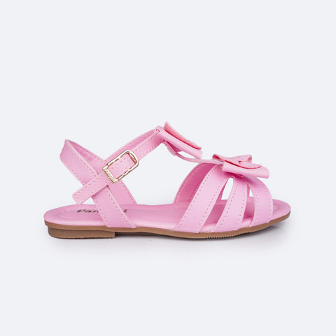 Sandália Infantil Pampili Aurora Laços Rosa Bale - lateral da sandália com fivela easy