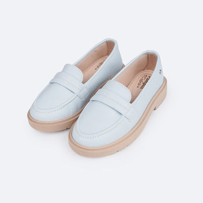 Sapato Infantil Pampili Tifany Mocassim Azul Acqua - frente do sapato em sintético azul