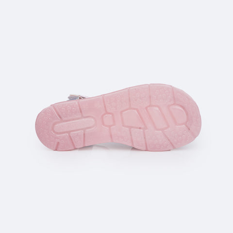 Sandália de Led Infantil Pampili Lulli Laço Glitter Prata Holográfica - solado antiderrapante