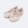 Sapatilha Infantil Pampili Bailarina Laço e Coração Metálico Areia
