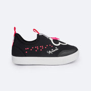 Tênis Infantil Feminino Pampili Preto Minnie Mouse © DISNEY - lateral do tenis com escrita em braile