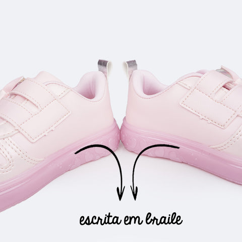 Tênis de Led Infantil Pampili Sneaker Luz Calce Fácil Laço Rosa Suspiro