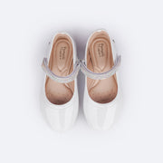 Sapato Infantil Feminino Pampili Angel Tira de Strass Verniz Branco - superior do sapato com velcro