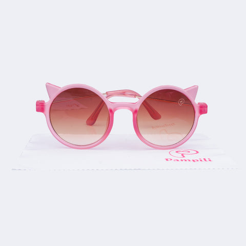 Óculos de Sol Infantil Feminino Acetato Redondo Gatinho Rosa