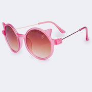 Óculos de Sol Infantil Feminino Acetato Redondo Gatinho Rosa