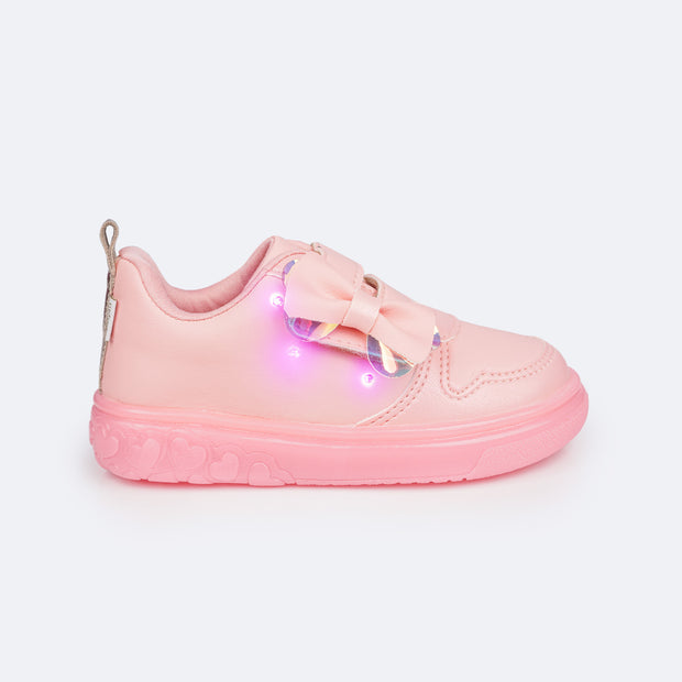 Tênis de Led Infantil Pampili Sneaker Luz Calce Fácil Laço Pessêgo