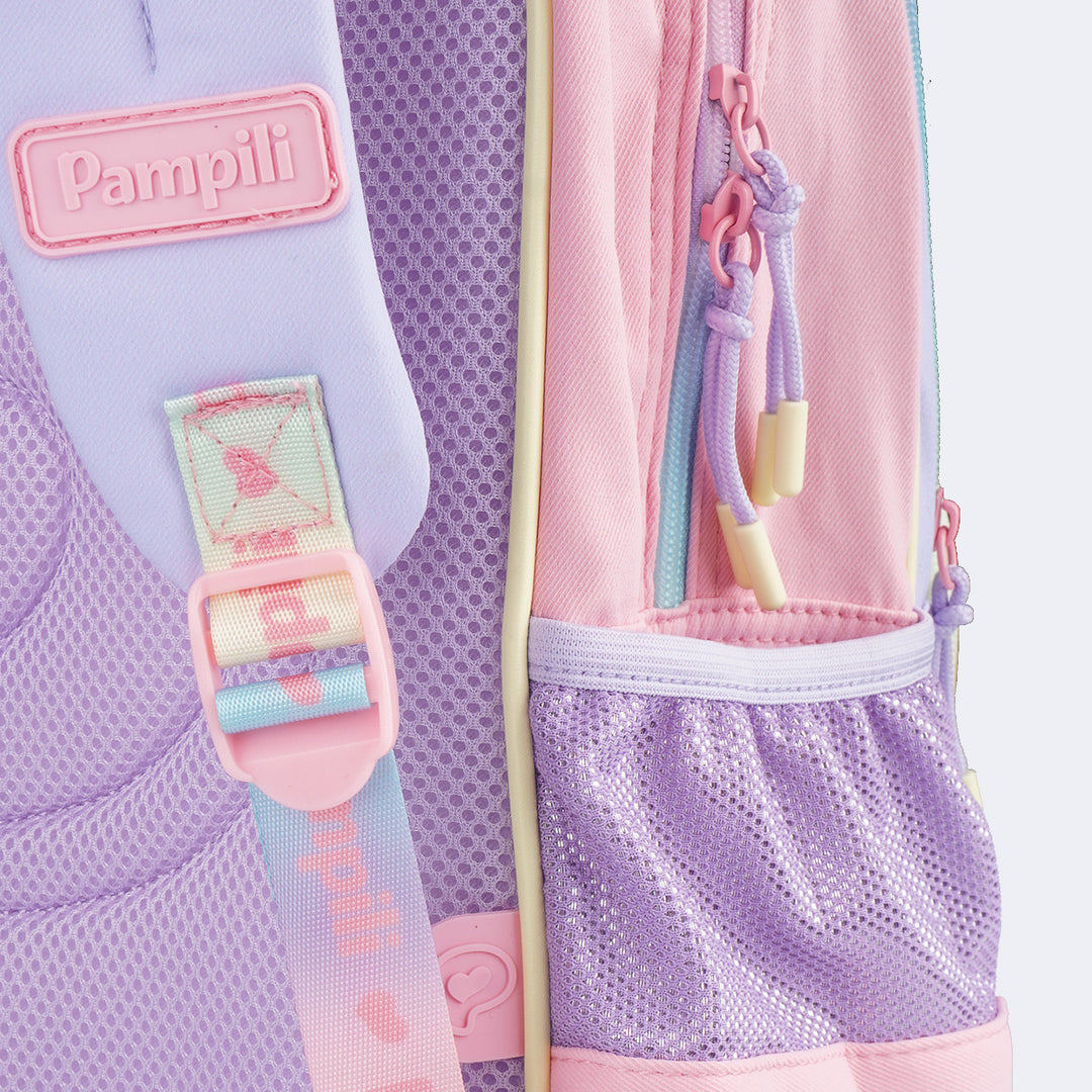 Mochila Escolar Infantil Pampili Pompom Holográfica Candy Colors